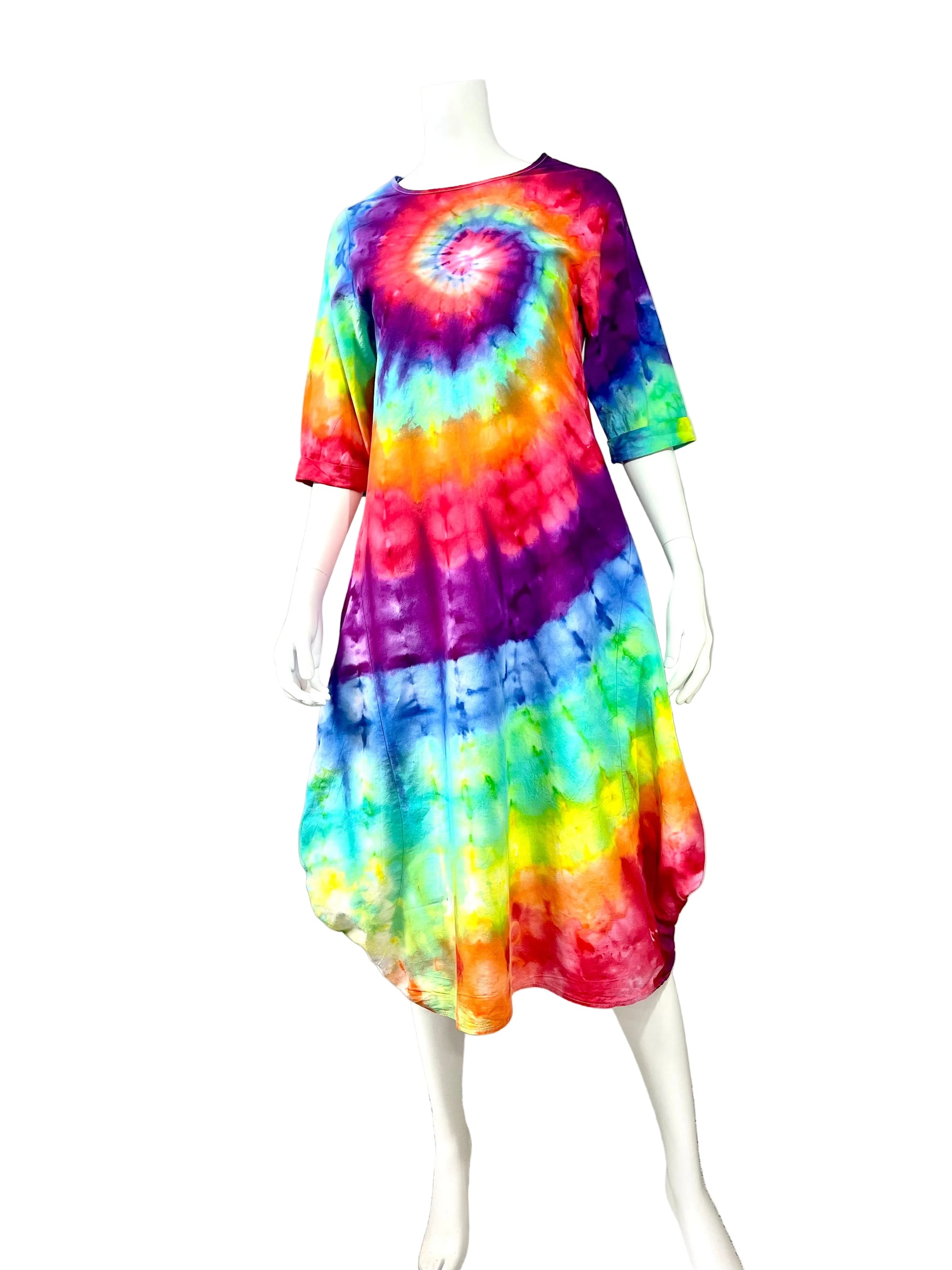 Rainbow Spiral Cotton Dress – One of a Kind – Rollada Tie dye