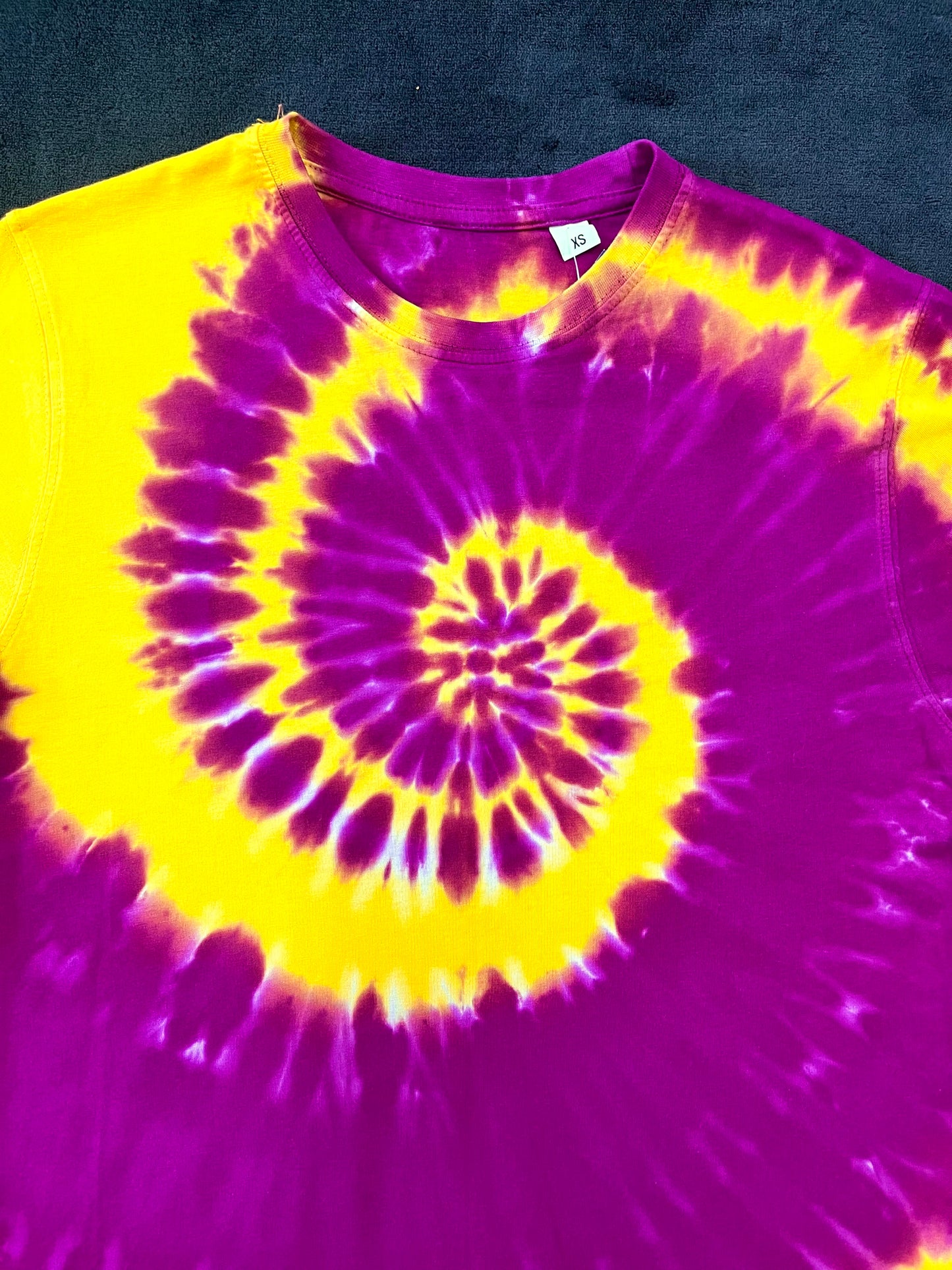 💜💛 Purple  Yellow Spiral Tie Dye T-Shirt – Size S 💛💜