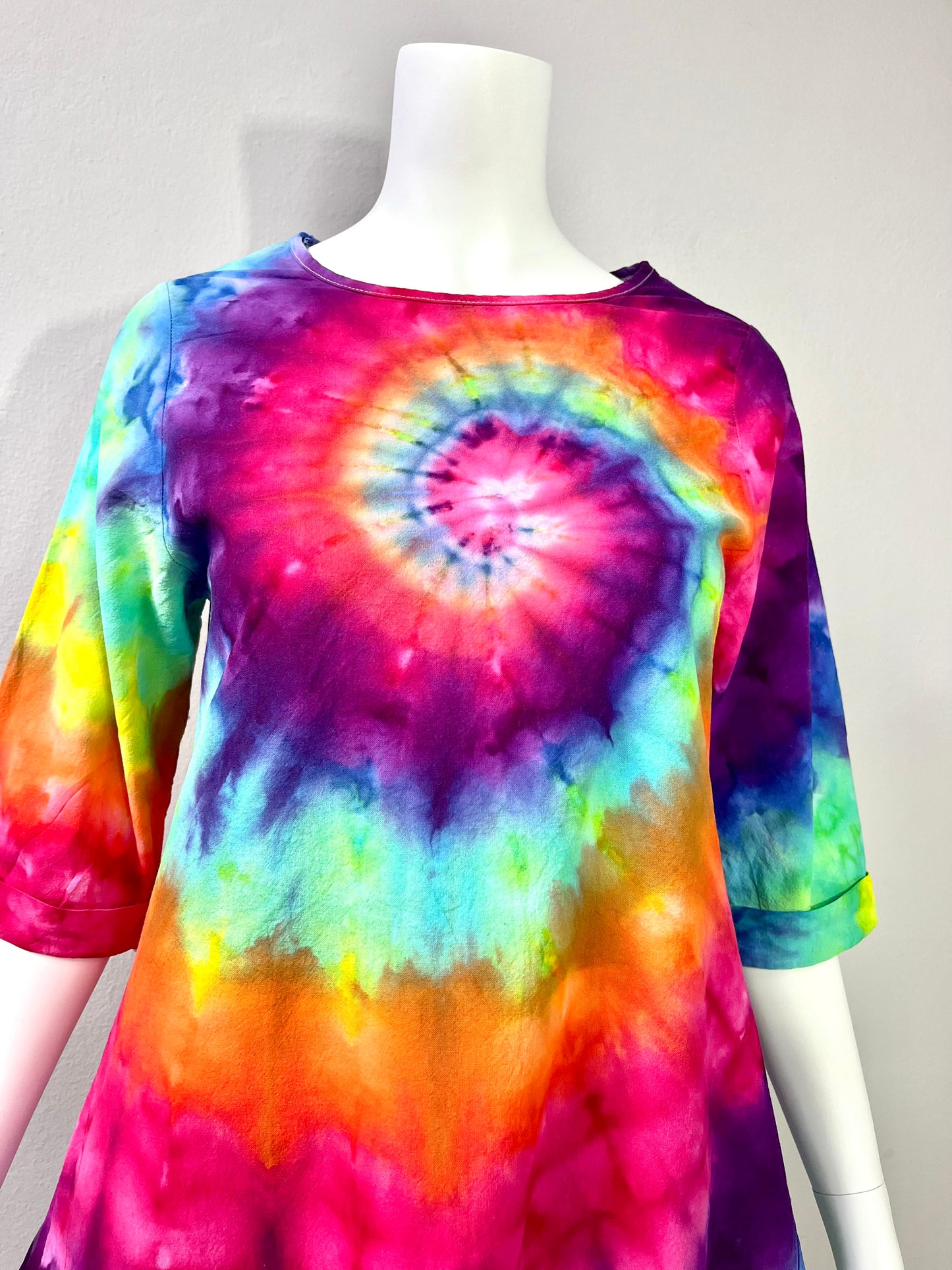 Rainbow Spiral Cotton Dress – One of a Kind
