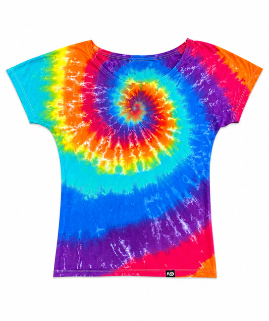 🌈 Rainbow Spiral Off-Shoulder Tie Dye Top 🌈