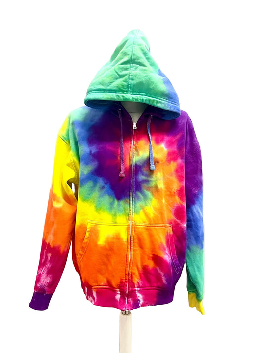 Rainbow Spiral Tie Dye Zip Hoodie