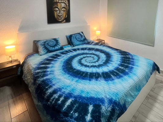 Tie-Dye Duvet Cover Set – Ocean Blue Spiral (240×220)